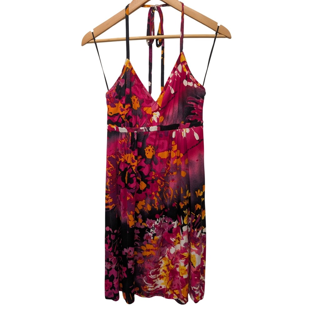 Express Floral Halter Mini Dress Abstract Y2K Boho Summer Stretch 90s Vacation M